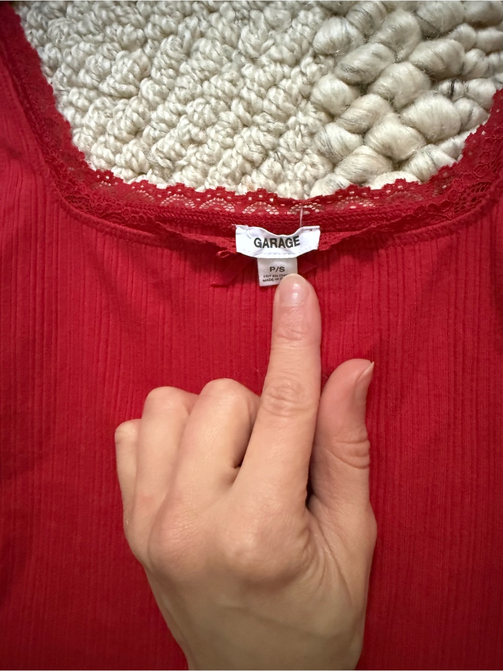 Bright Red Lace-Trim Ribbed Tank Top - Picture 6 of 6